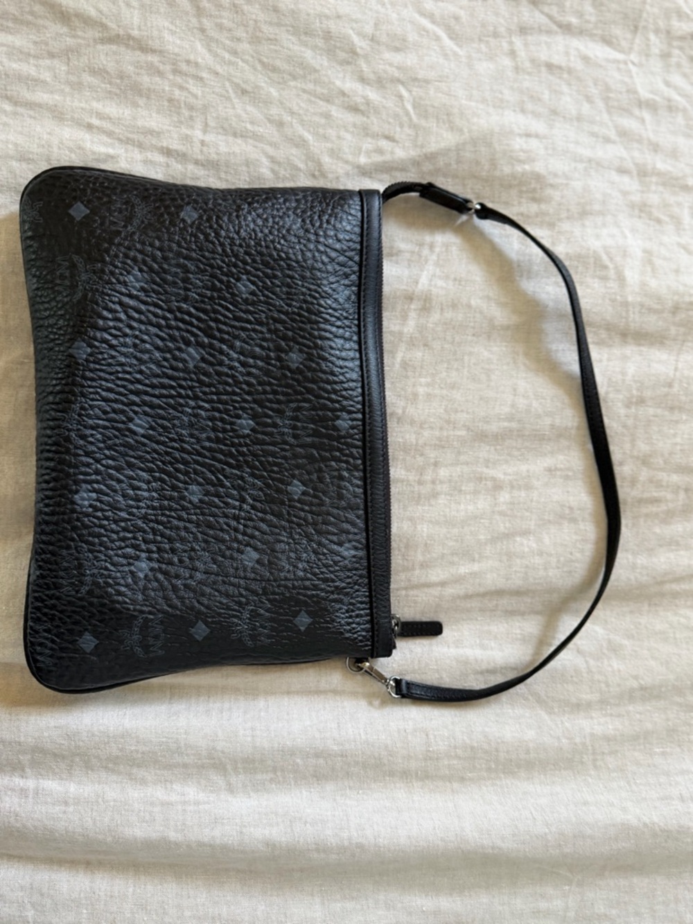 MCM Black Leather Shoulder Bag with Subtle Monogram - Picture 2 of 16